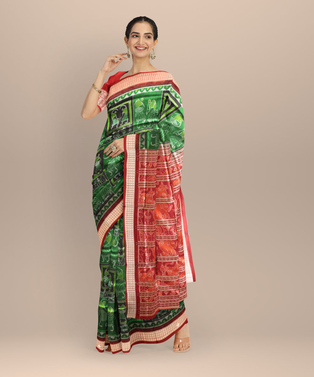Dark green maroon silk handloom sambalpuri saree