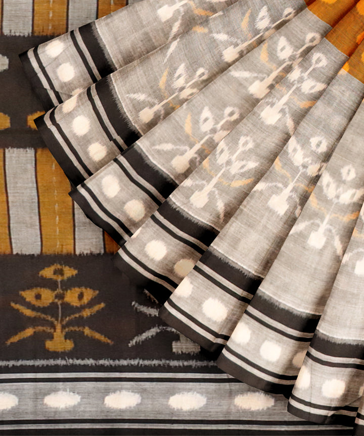 Gray fulvous black cotton handloom nuapatna saree