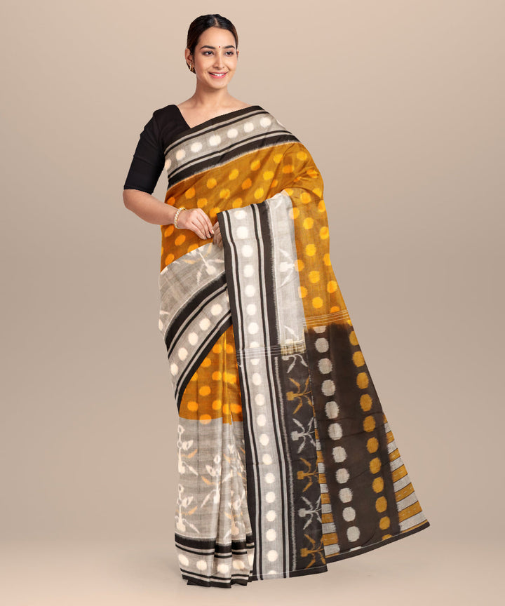 Gray fulvous black cotton handloom nuapatna saree