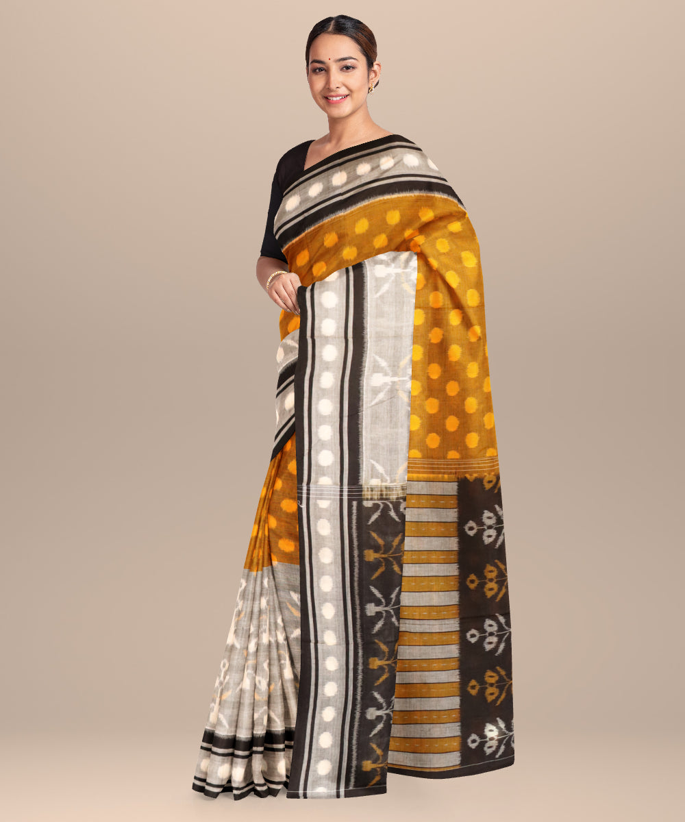 Gray fulvous black cotton handloom nuapatna saree