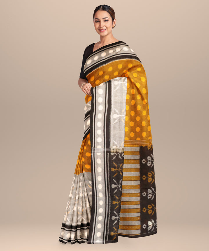 Gray fulvous black cotton handloom nuapatna saree