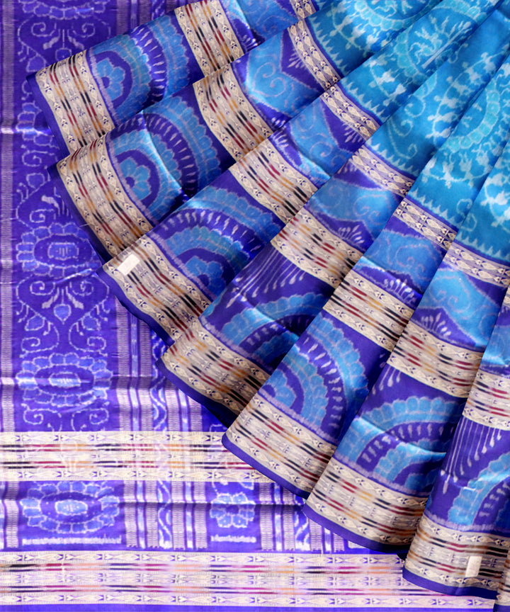 Cyan blue dark blue silk handloom sambalpuri saree