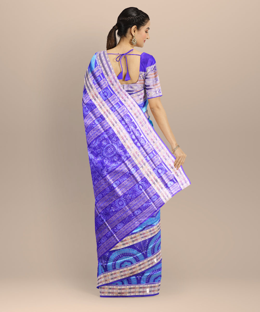 Cyan blue dark blue silk handloom sambalpuri saree