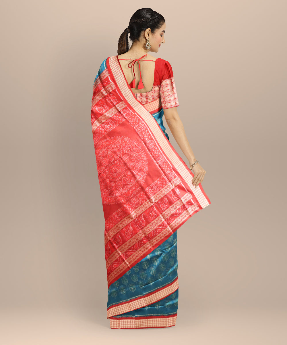 Sky blue maroon silk handloom sambalpuri saree