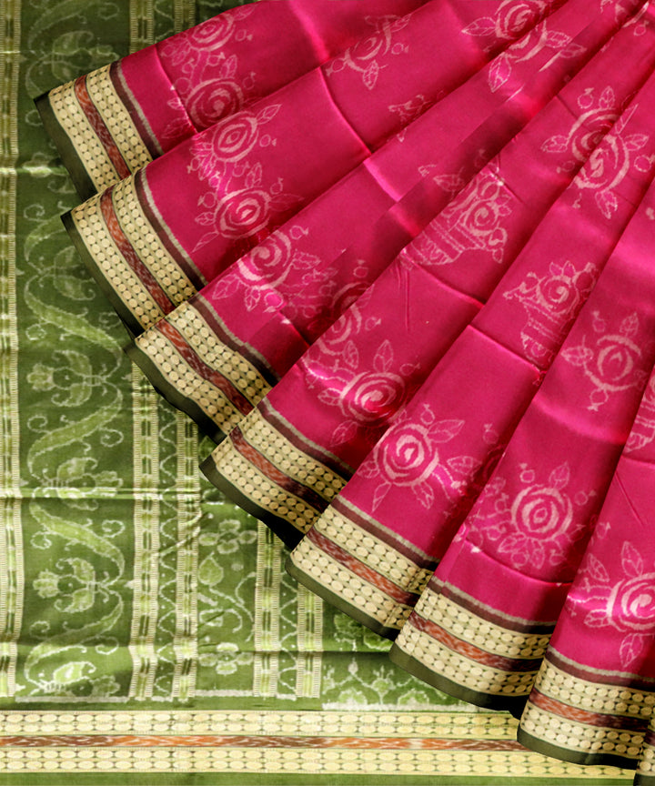 Pink dark moss green silk handloom sambalpuri saree