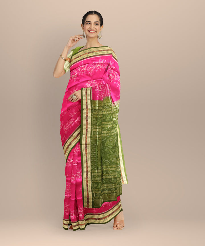 Pink dark moss green silk handloom sambalpuri saree