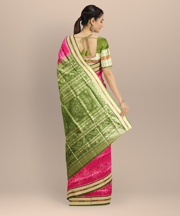 Pink dark moss green silk handloom sambalpuri saree