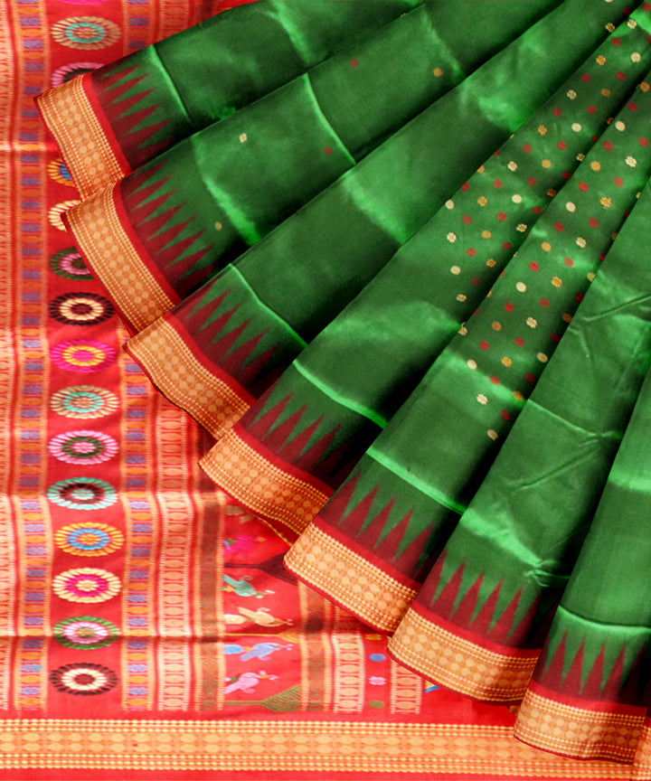 Dark green dark red silk handloom bomkai saree