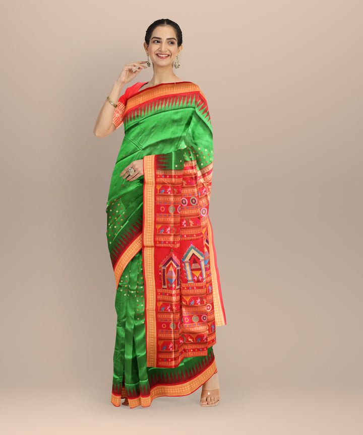 Dark green dark red silk handloom bomkai saree