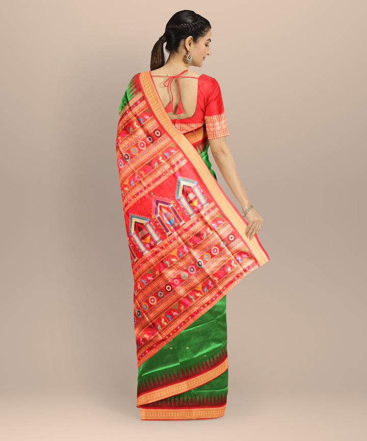 Dark green dark red silk handloom bomkai saree