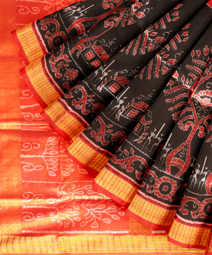 Red black silk handloom sambalpuri saree
