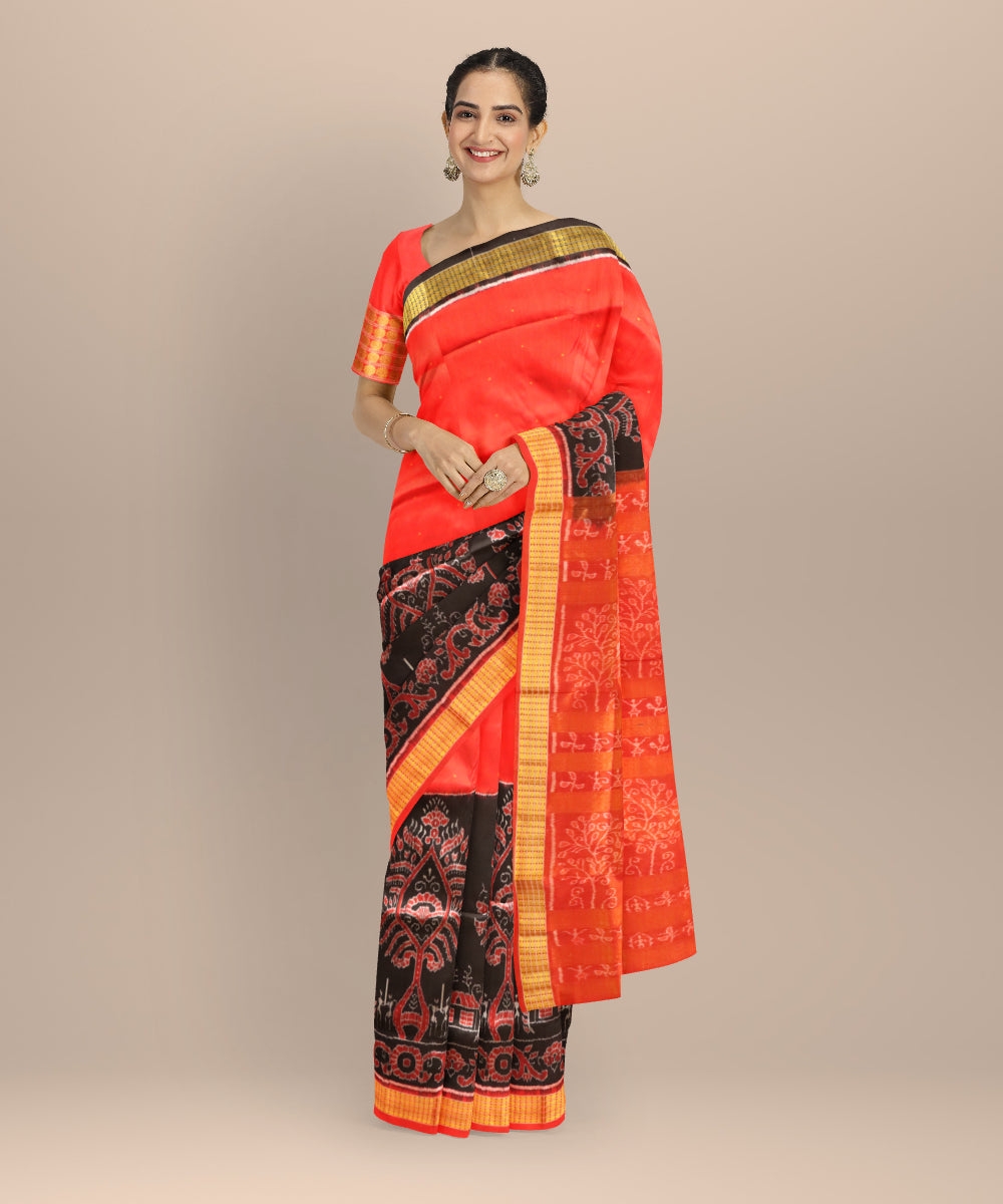 Red black silk handloom sambalpuri saree