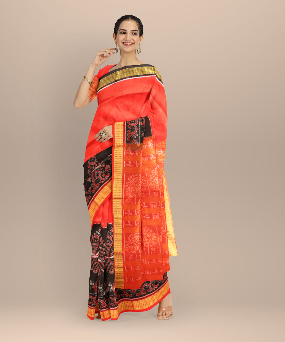 Red black silk handloom sambalpuri saree