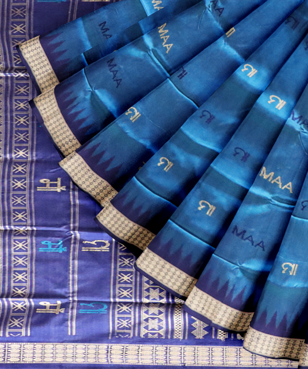 Cyan blue cyber grape silk handloom bomkai saree
