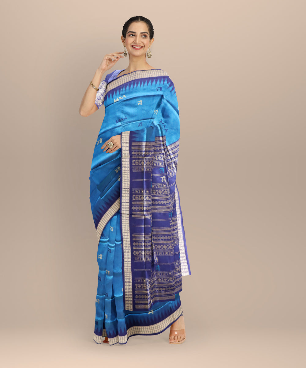 Cyan blue cyber grape silk handloom bomkai saree
