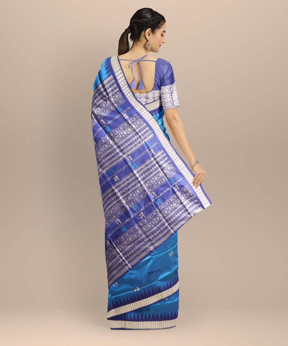 Cyan blue cyber grape silk handloom bomkai saree