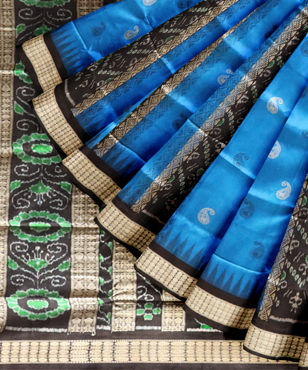 Multicolor black striped silk handloom sambalpuri saree