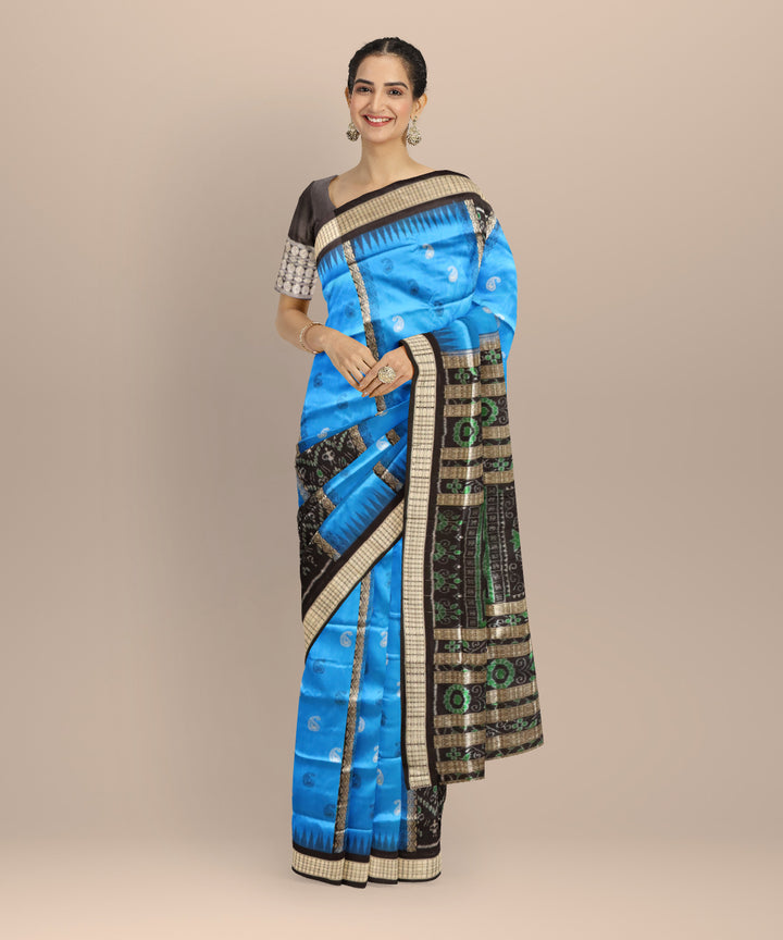 Multicolor black striped silk handloom sambalpuri saree