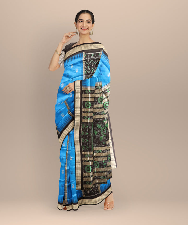 Multicolor black striped silk handloom sambalpuri saree