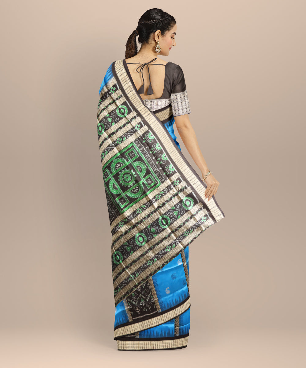 Multicolor black striped silk handloom sambalpuri saree