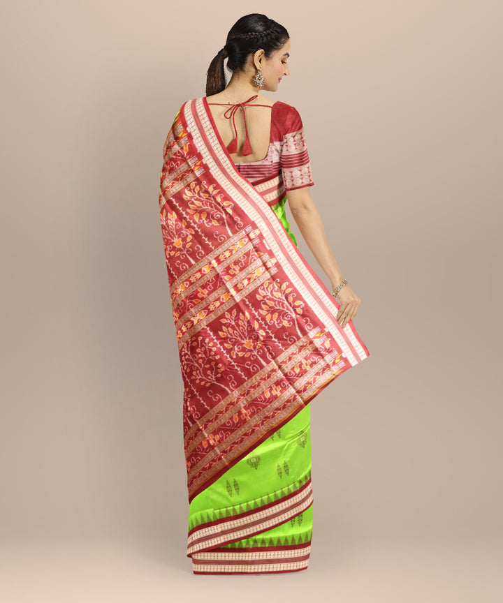 Lime green maroon silk handloom bomkai saree