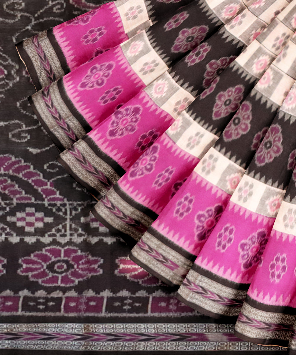 Fandango white black cotton handloom nuapatna saree