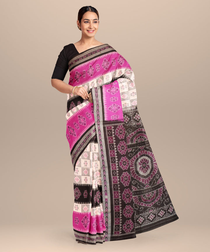 Fandango white black cotton handloom nuapatna saree