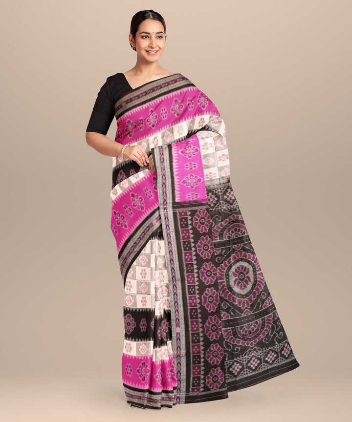 Fandango white black cotton handloom nuapatna saree