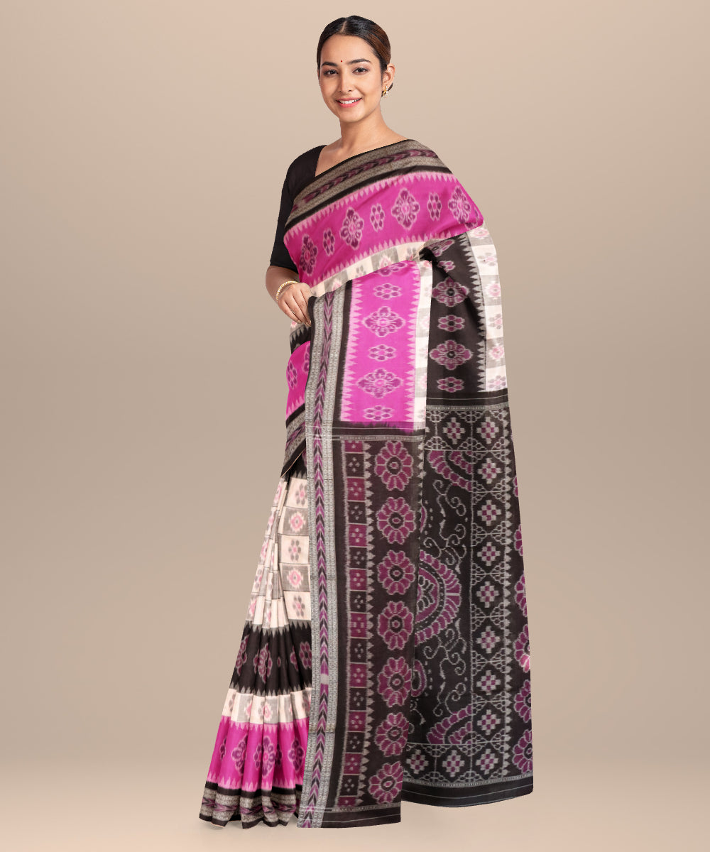 Fandango white black cotton handloom nuapatna saree