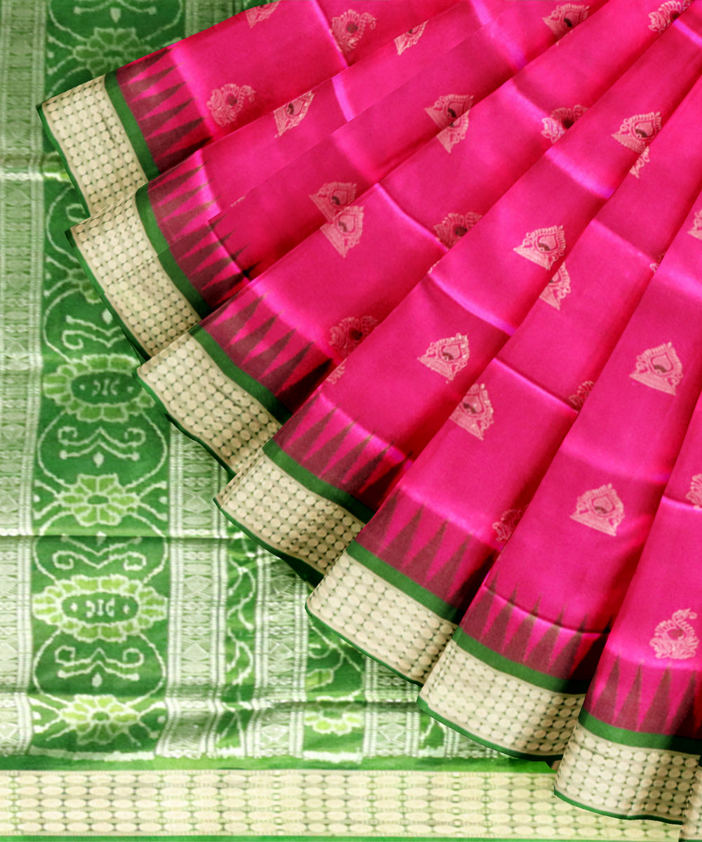 Pink dark green silk handloom bomkai saree