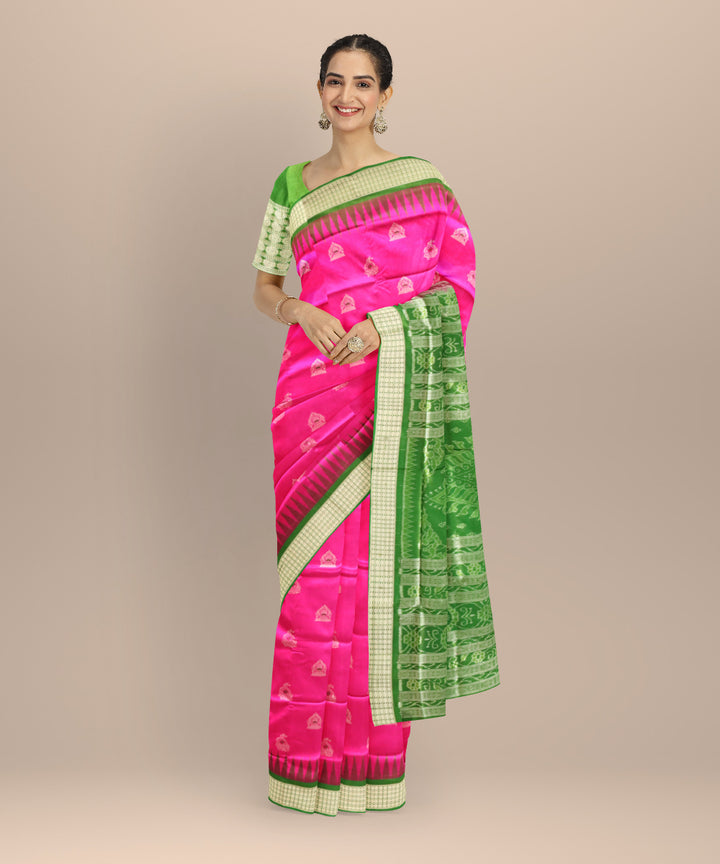 Pink dark green silk handloom bomkai saree
