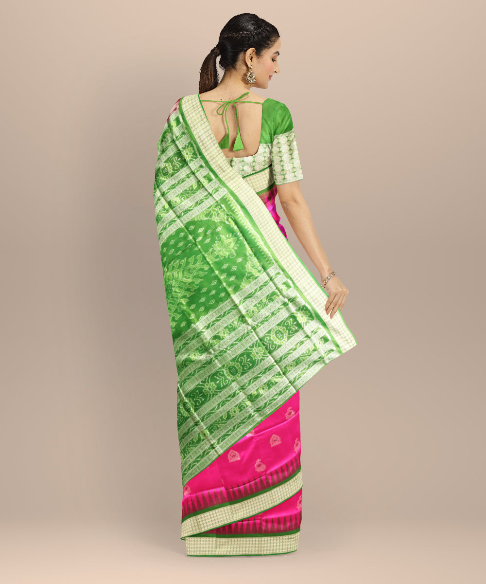 Pink dark green silk handloom bomkai saree
