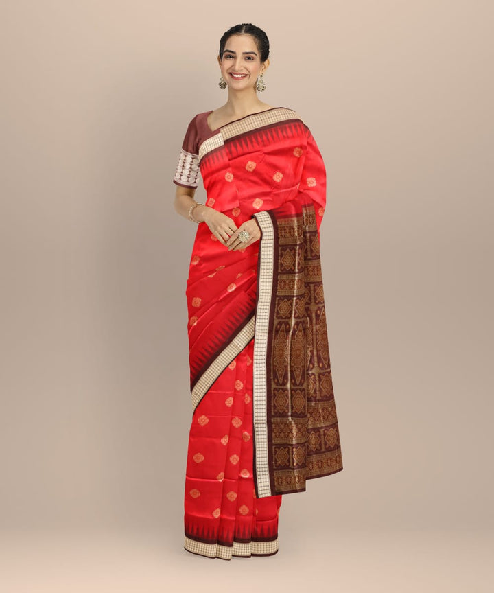 Red coffee silk handloom bomkai saree