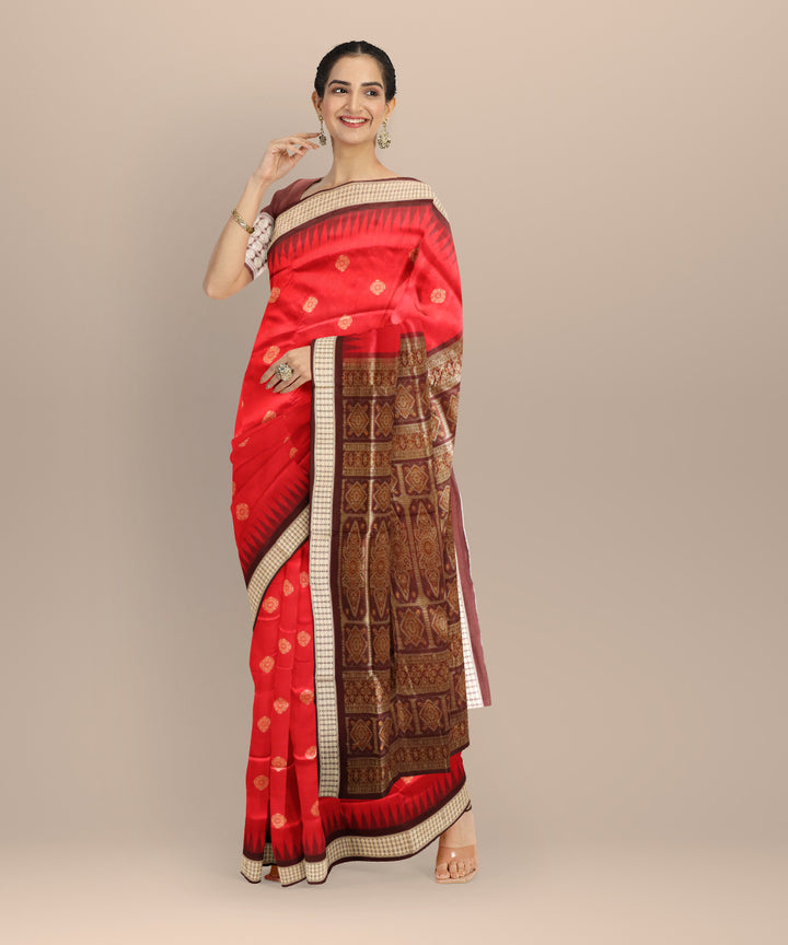 Red coffee silk handloom bomkai saree