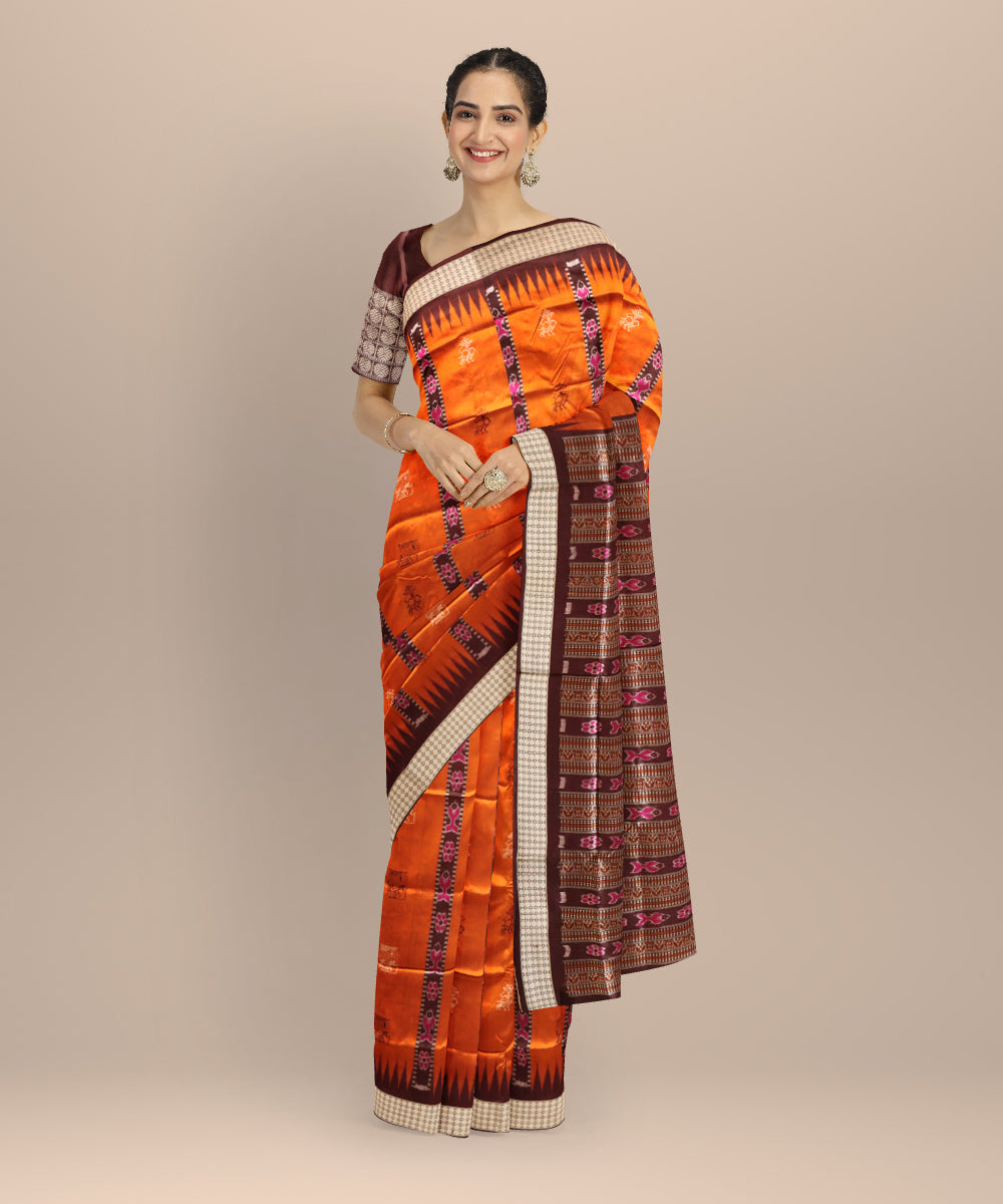 Mustard coffee silk handloom sambalpuri saree