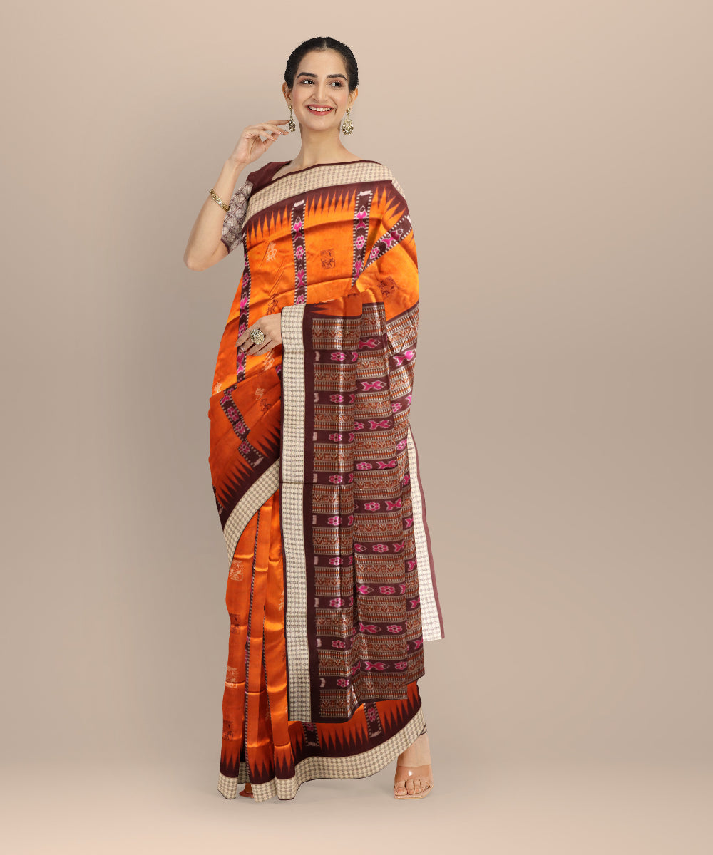 Mustard coffee silk handloom sambalpuri saree