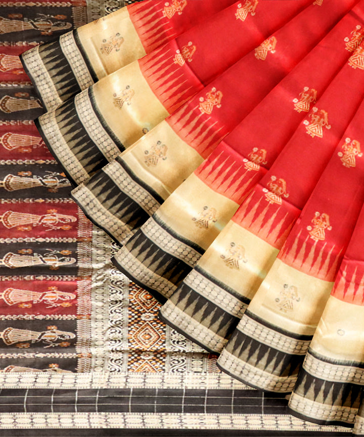 Red black silk handloom bomkai saree