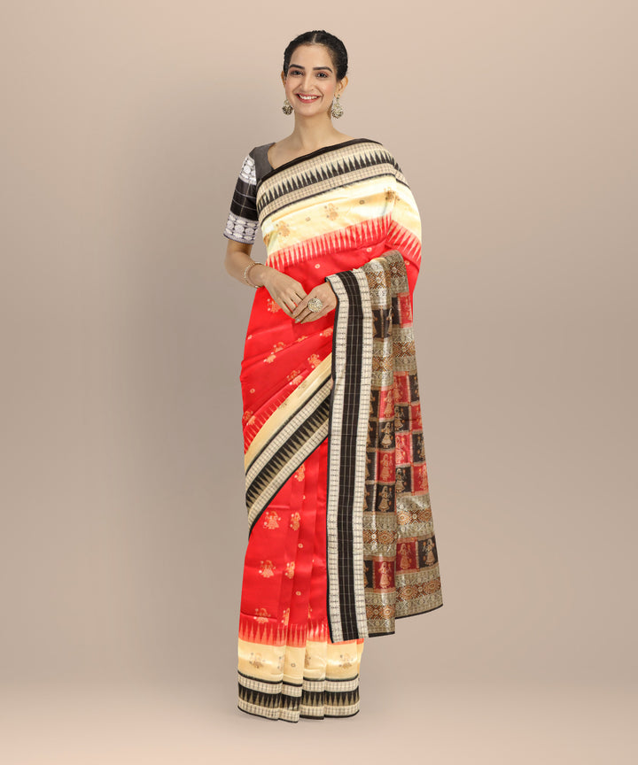 Red black silk handloom bomkai saree
