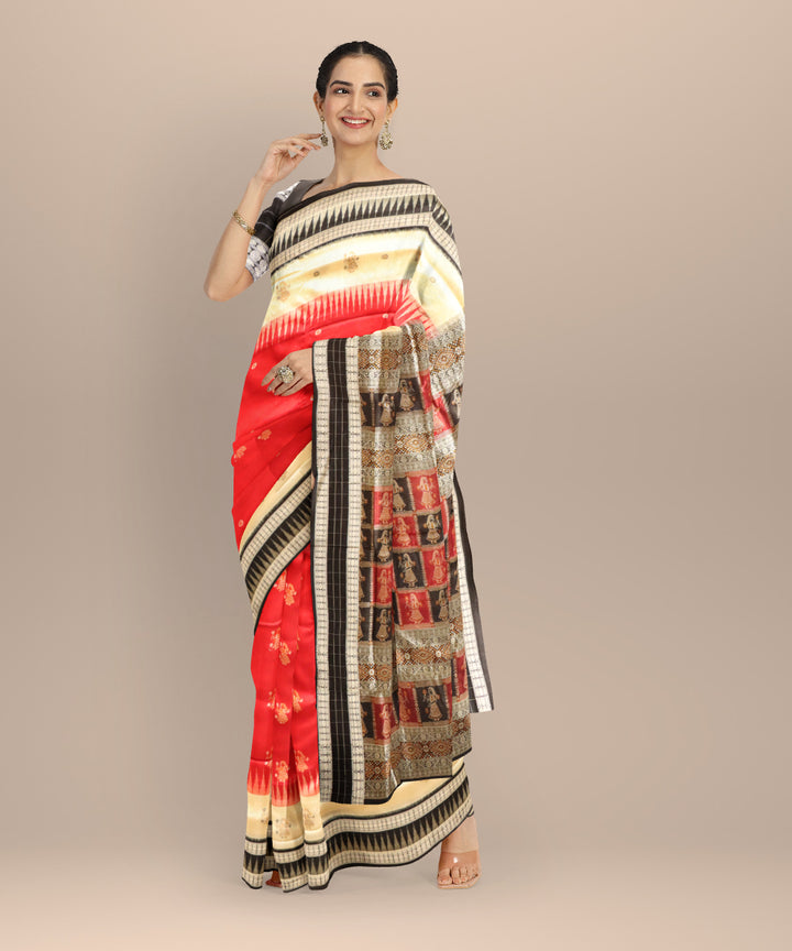 Red black silk handloom bomkai saree