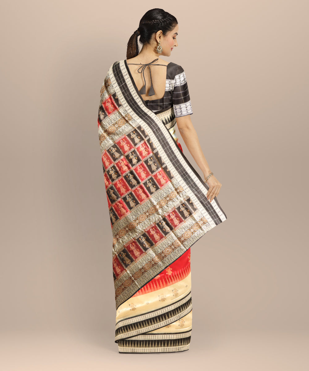 Red black silk handloom bomkai saree