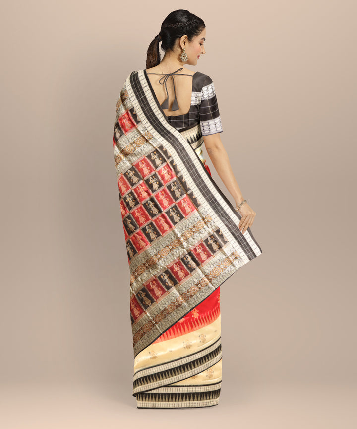 Red black silk handloom bomkai saree