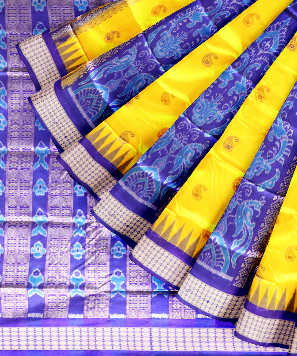 Multicolor dark blue silk handloom bomkai saree