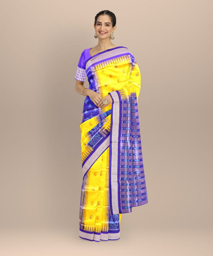 Multicolor dark blue silk handloom bomkai saree