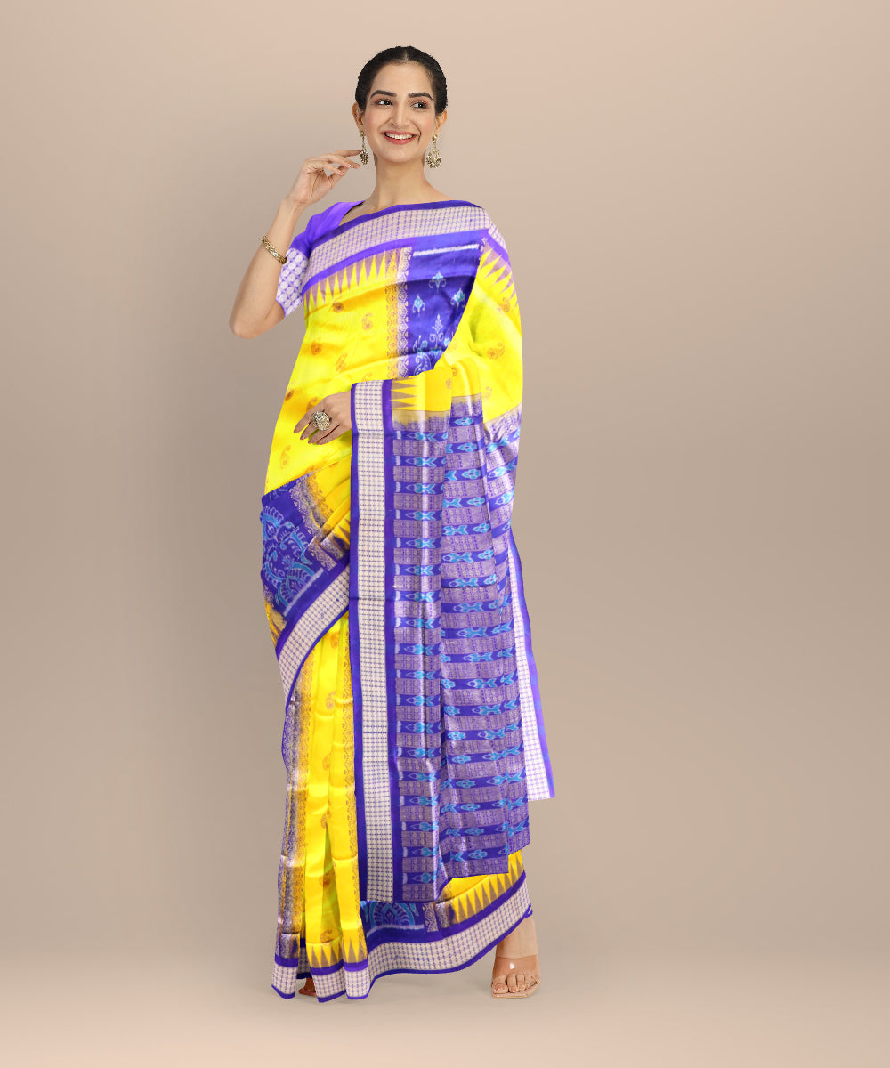 Multicolor dark blue silk handloom bomkai saree