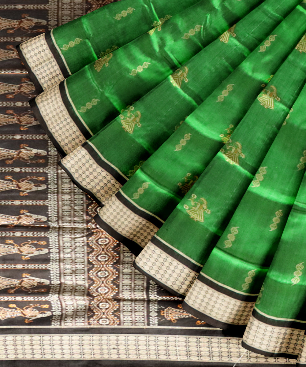 Dark green black silk handloom bomkai saree
