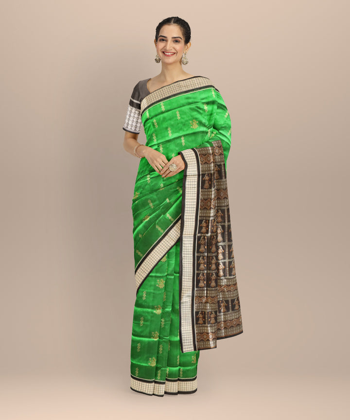 Dark green black silk handloom bomkai saree