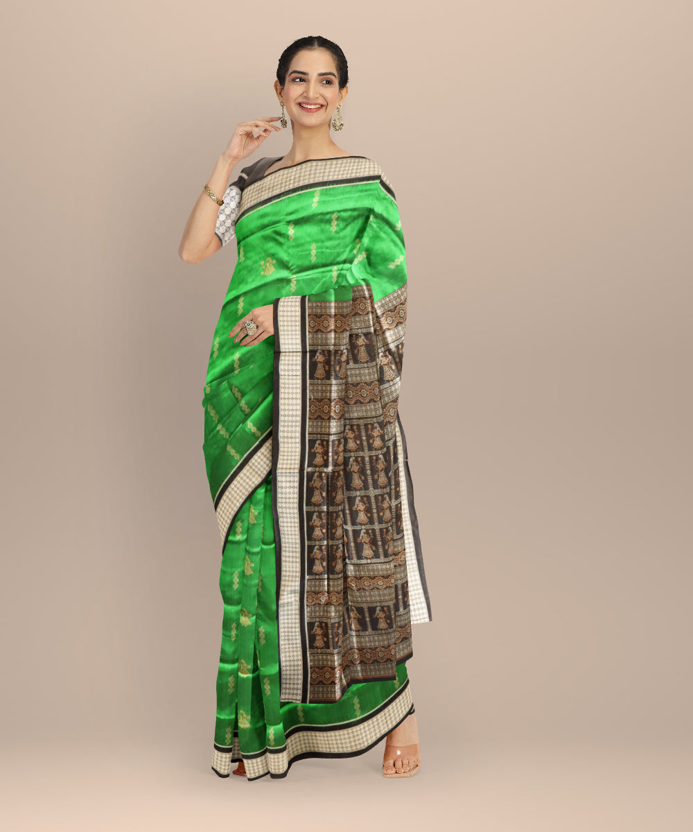 Dark green black silk handloom bomkai saree