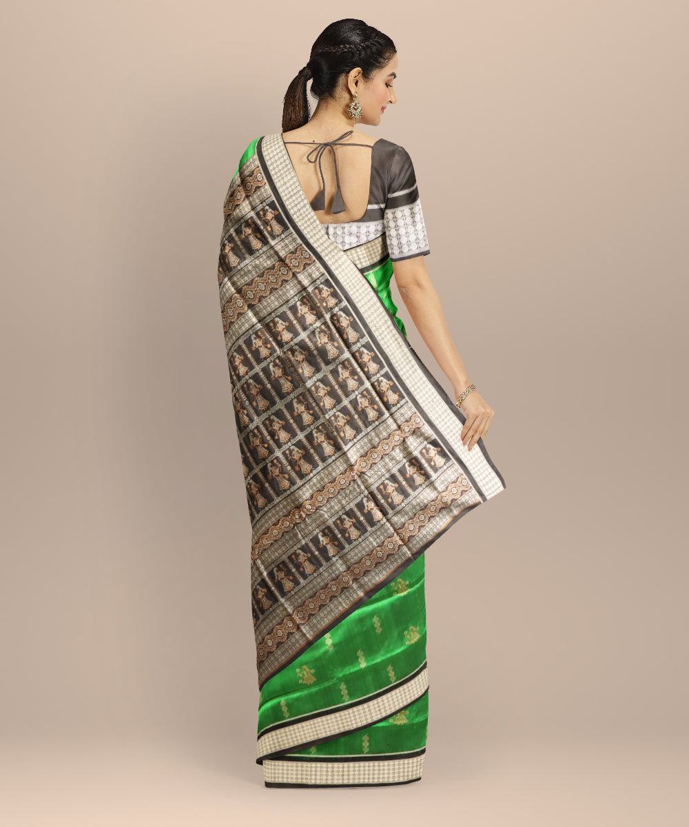 Dark green black silk handloom bomkai saree