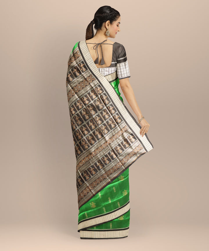 Dark green black silk handloom bomkai saree