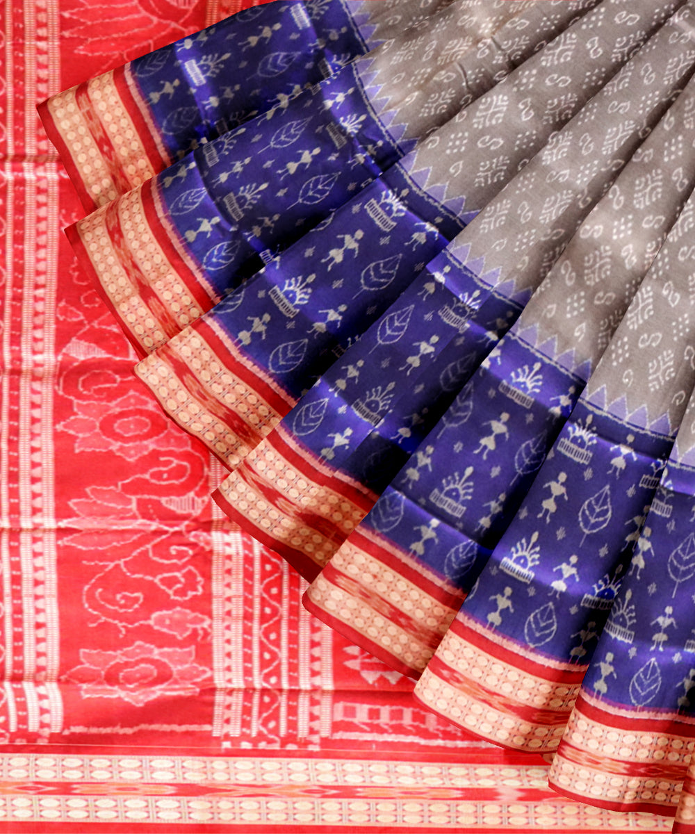 Multicolor dark red silk hand loom sambalpuri saree